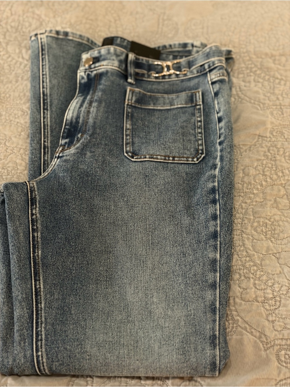 White House Black Market Straight-Leg Washed Blue Jeans